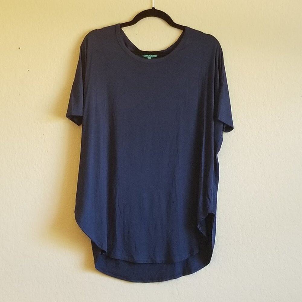 Navy Short Sleeve Curved Hem Dolman Top – Medium